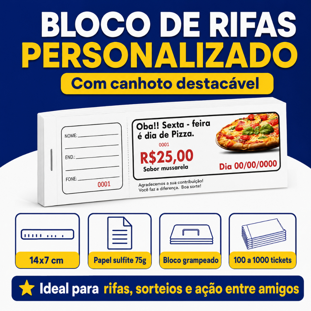 Bloco de Rifa Personalizada com Canhoto Destacável | Tickets para ...