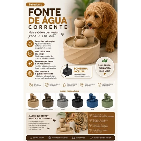 Bebedouro Fonte de Água Corrente para Pets