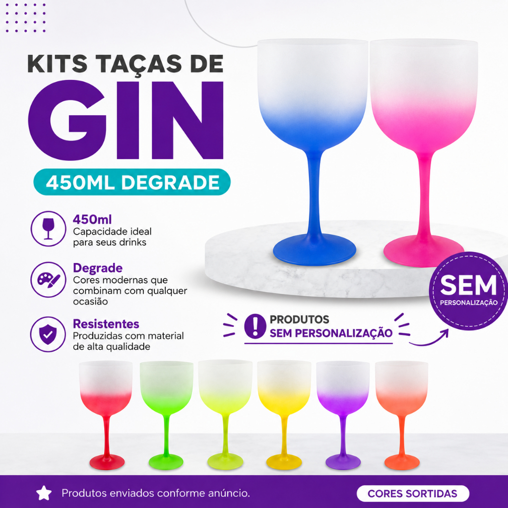 Kit 15 taças de Gin 450ml degrade - SEM PERSONALIZAÇÃO