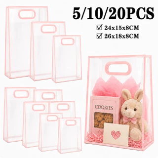5/10/20 peças sacola plástica transparente para presente de aniversário, casamento, doces, sacola de compras ecológica