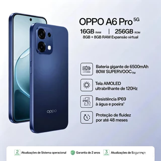 Produto Oficial Original OPPO Celular A6 Pro 8GB 256GB Bateria 6500mAh Câmera 50MP Azul + Brinde Fone Branco