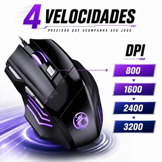 Mouse Gamer 3200 DPI LED RGB USB 7 Botões para PC Notebook