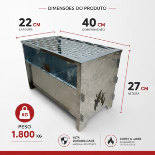 Churrasqueira Portátil 40x22CM Resistente Direto da Fabrica Aço