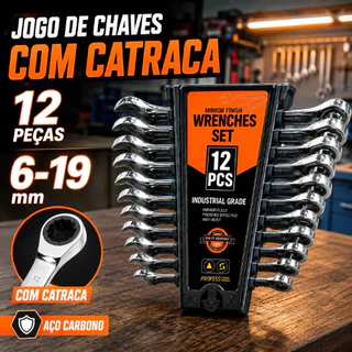Kit de 12 Chaves Combinadas de Aço Cromo Vanádio Cr-V Estrela Placada de 6 mm a 19 mm