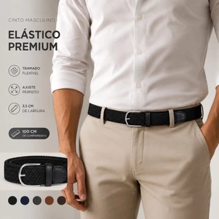 Cinto Masculino Elástico Trançado Sem Furos 100cm x 3,5cm Ajuste Flexível com Fivela Metálica
