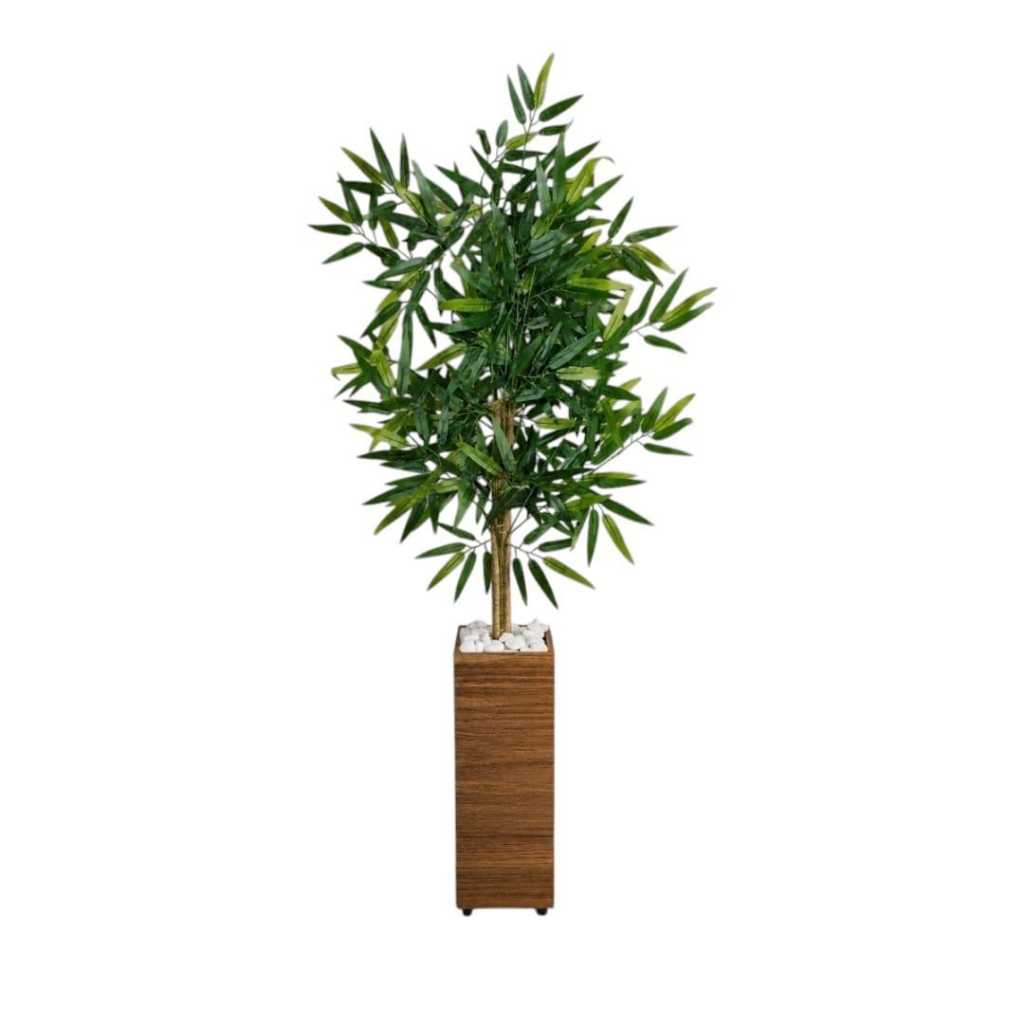 Planta Artificial Bambu Mosso da Sorte Decoração Escritorio Casa Sala Com Vaso E Pedras Brancas