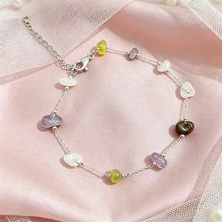 Pulseira De Pedras Cascalho Coloridos Com Corrente Aço Inoxidável 316L Tamanho Ajustável