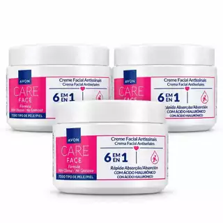 Kit 3 Creme Facial Antissinais Avon Care Face 6 em 1 Com Ácido Hialurônico 100gr Cada