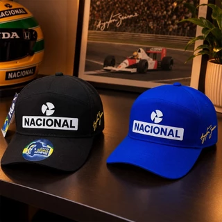 Boné Nacional Ayrton Senna Silk Aba Curva Unissex Premium F1 Retro Assinatura
