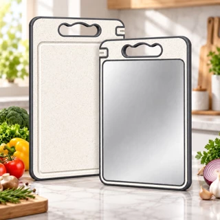 Tábua de Corte Dupla Face Titânio Aço Inox 36cm para Carne Legumes Churrasco Cozinha Multiuso