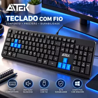 Teclado com Fio USB Plug and Play Completo com Teclado Numérico Teclas Silenciosas para PC Notebook