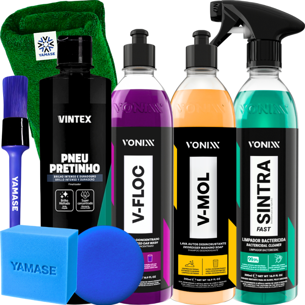 Kit de Limpeza Automotiva V-Floc + V-Mol + Sintra Fast + Pneu Pretinho Vintex 500 mL