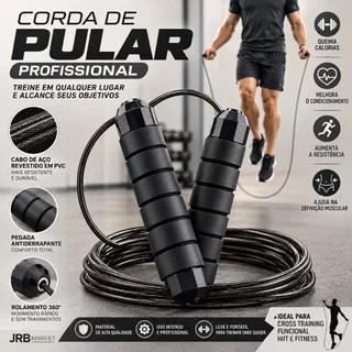 Corda de Pular Speed Rope 3M Profissional Academia Cross Fit com Rolamento Duplo Cabo de Aço e Pegadores Emborrachados A