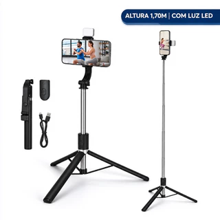 Tripé Selfie para Celular com Luz LED e Controle Bluetooth – Bastão de Selfie Ajustável com Tripé