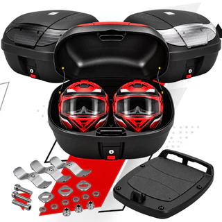 Baú Bauleto Para Moto 45 Litros Pro Tork Smartbox 2 Capacetes Com Base Universal Cg 160 Titan Bros