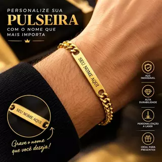 PULSEIRA GRUMET PLACA PERSONALIZADA SEU NOME AÇO INOX 316L