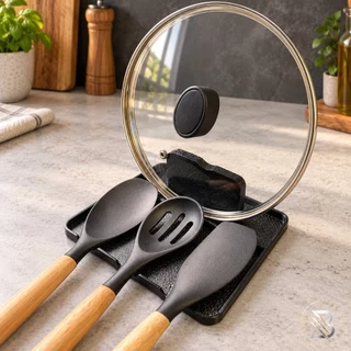 Suporte para Colher e Utensílios de Cozinha – Descanso para Colher e Tampa de Panela