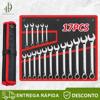 17 Peças De Chave Combinada com Alta Resistência Aço Cromado Profissional