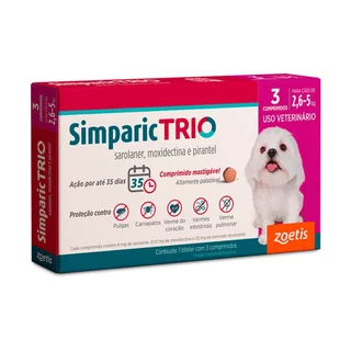 Simparic Trio 6mg Antipulgas e Carrapatos Para Cães 2,6 a 5kg 3 Comprimidos em Oferta na Shopee