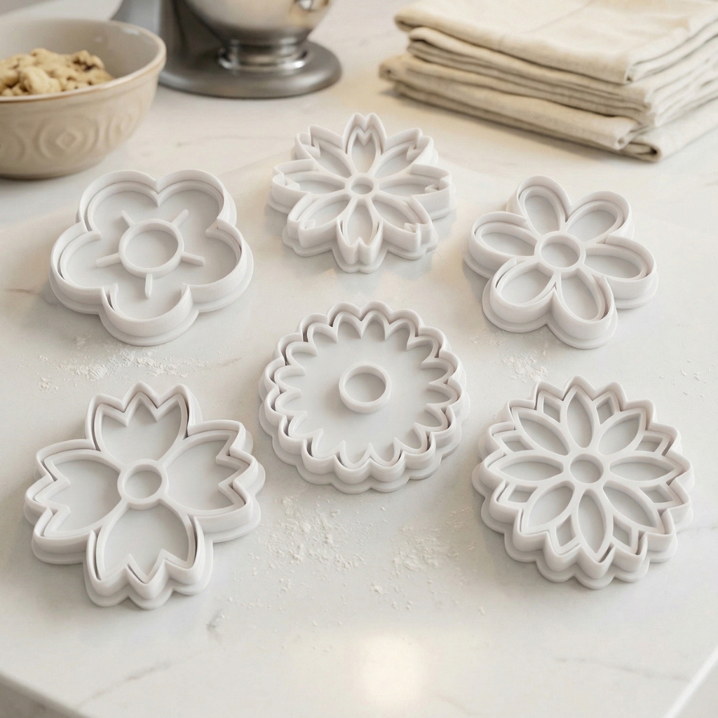 Kit com 6 cortadores e carimbos tema Flores com puxador, ide