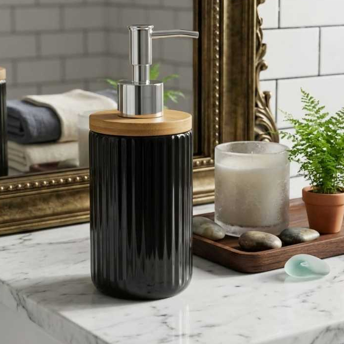 PORTA SABONETE DISPENSER 250ML PORCELANA E BAMBU CK6782 | Shopee