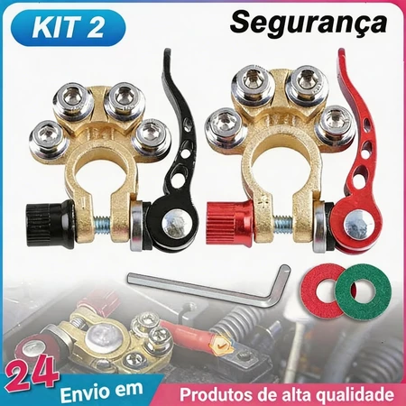 Kit 2 Terminais de Bateria Automotivo Positivo e Negativo 12V/24V Universal
