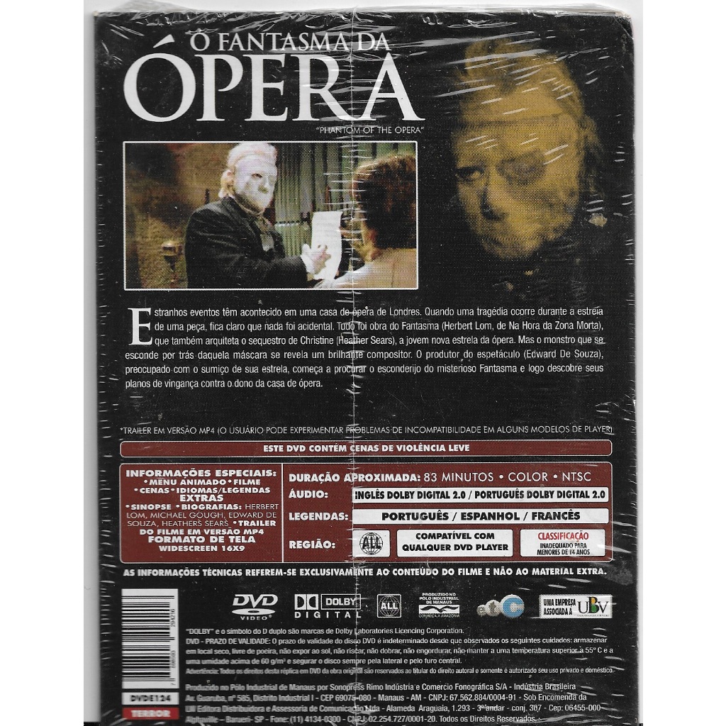 DVD Filme Terror | O Fantasma da Opera | Hebert Lom | 1962