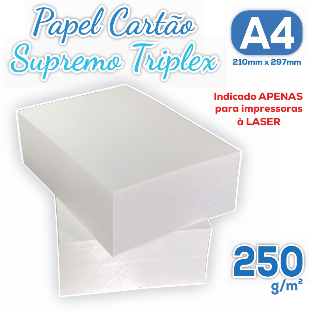 Papel Cartão Supremo Triplex A4 250g Pacote com 25/100 Folhas - Alta Gramatura 210x297mm P/ Laser