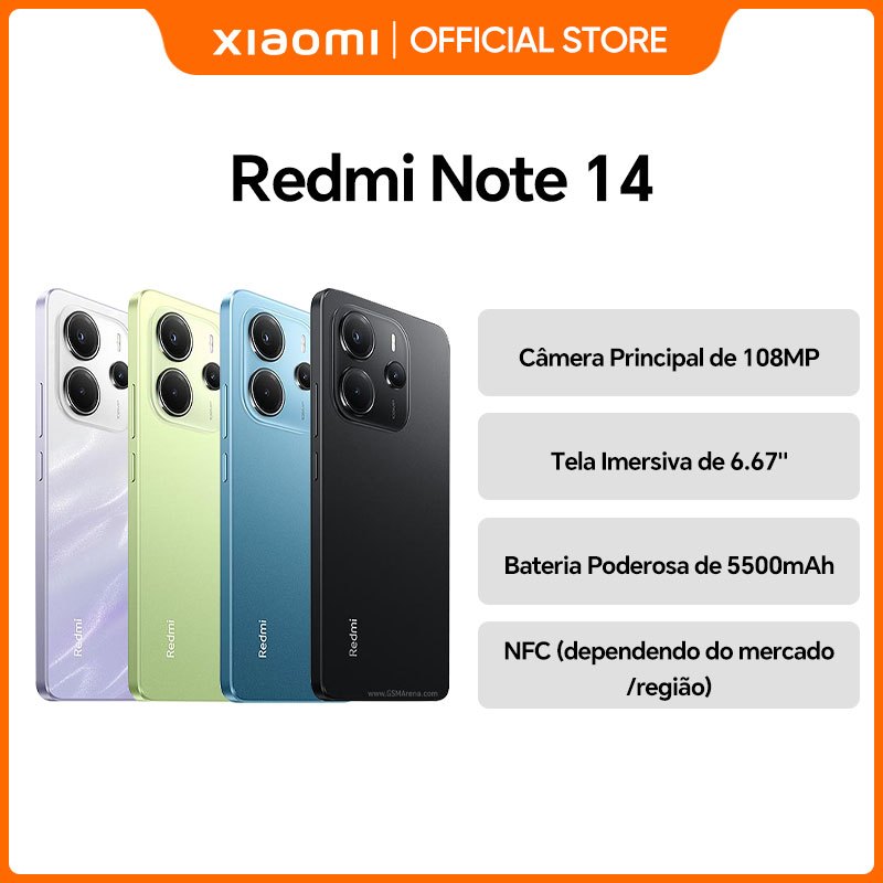 Smartphone Xiaomi Redmi Note 14 4G Versão Global 256GB/128GB - 8GB/6GB RAM Lançamento 2025 - Lacrado
