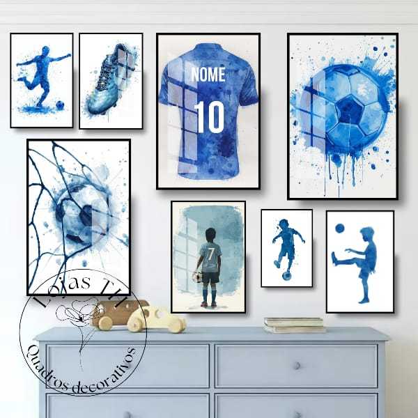Quadro Decorativo Para Sala Quarto Arte Moderna Futebol Nome Camisa Personalizada Azul