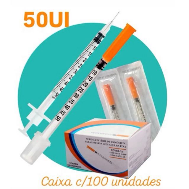 Seringa 50 UI 0,5 ml com agulha acoplada 6mmx0,25mm c/100 | Shopee Brasil