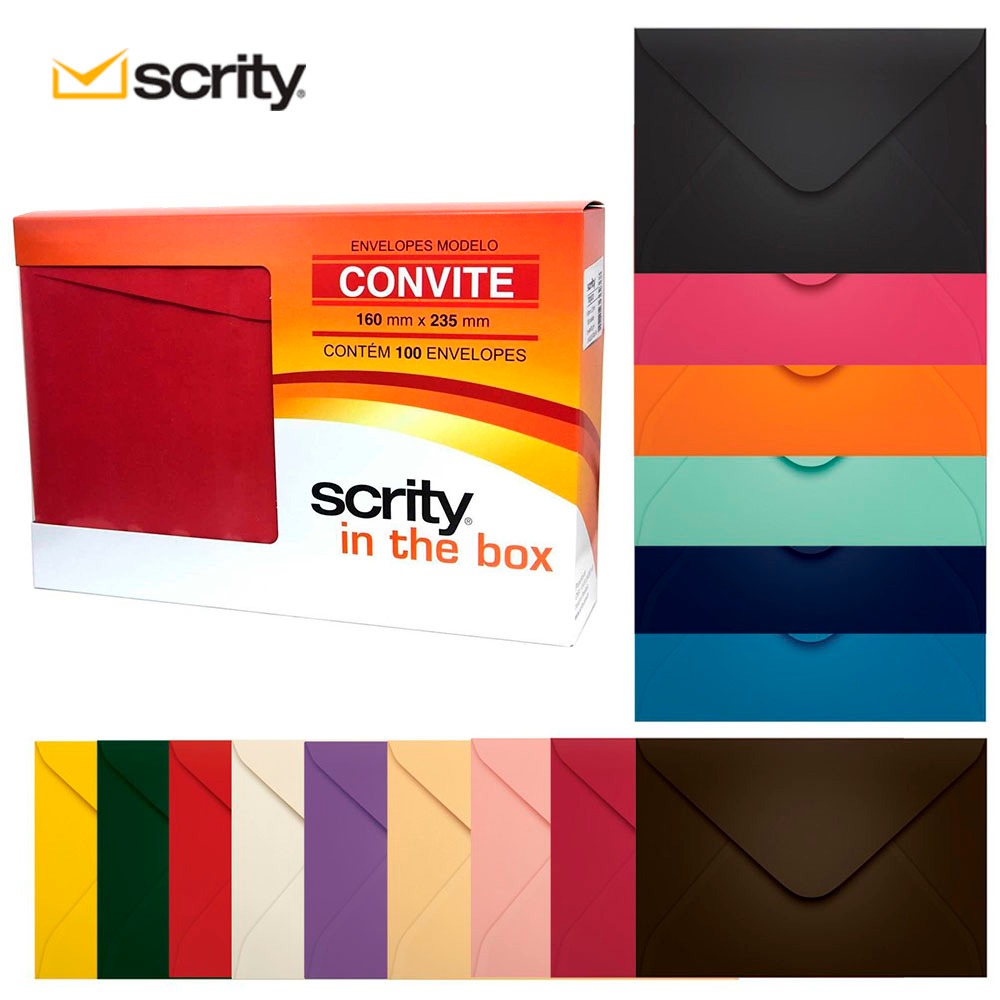 Envelope Convite Colorido 160x235mm Scrity 100 Unidades | Shopee Brasil