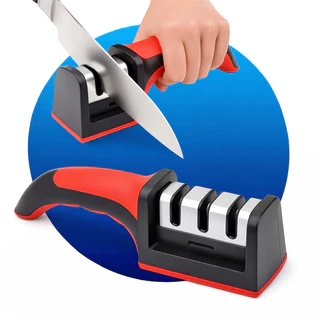 Afiador Amolador de Facas 3 em 1 Profissional Manual Aço Cabo Ergonômico Base Antiderrapante Uso Diário Corte Rápido e P em Oferta na Shopee