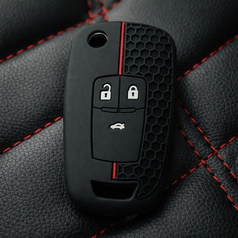 Capa Silicone Chave Onix Prisma Cobalt Cruze 3 Botões Preto com linha vermelho Gm chevrolet