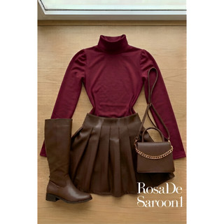 Conjunto Feminino Body Gola Alta Marrom + Saia Couro Plissada — foto 3 — Achou Levou Brasil