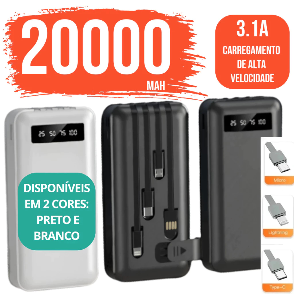 Carregador Power Bank Portátil de celular 20000mah Universal Saida 4 ...