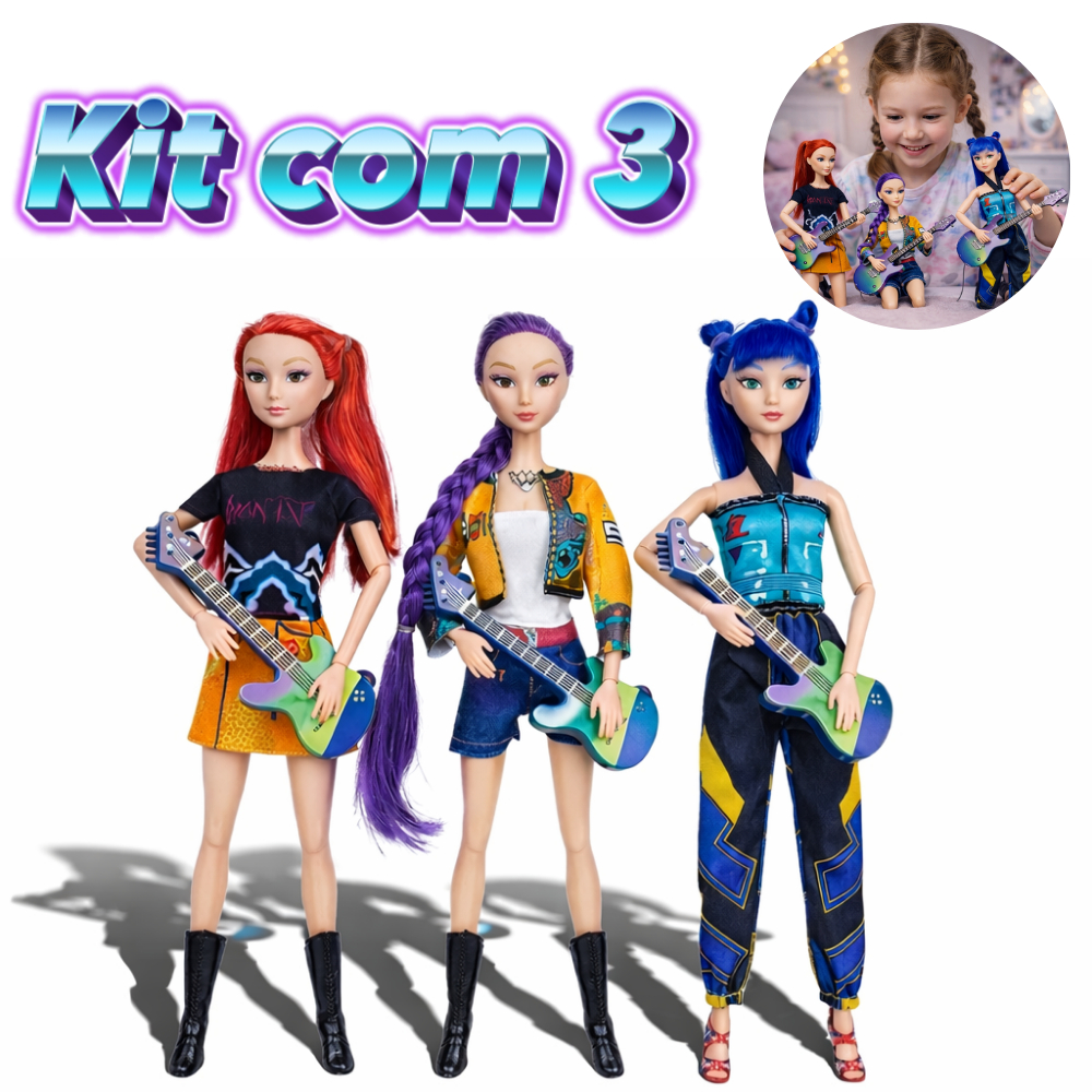 Kit 3 Bonecas Guerreiras do Kpop Romy Mira e Zoey 30CM Canta música ...