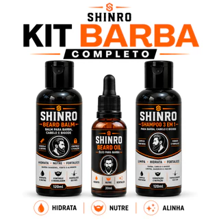 Kit Para Barba 3 em 1 Shampoo Balm e Óleo
