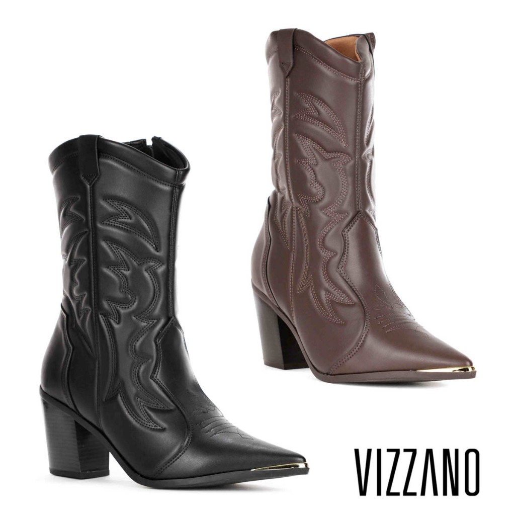 Bota Feminina Vizzano Texana Country Cano Médio Original Salto