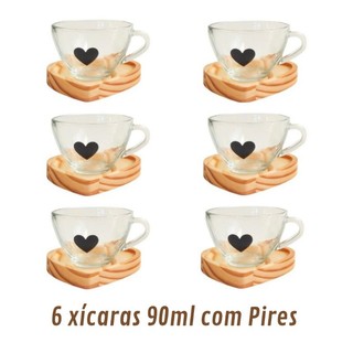 Jogo de Xícaras de Café com Pires de Madeira Coração Cantinho do Café Kit Presente Feminino — foto 2 — Achou Levou Brasil
