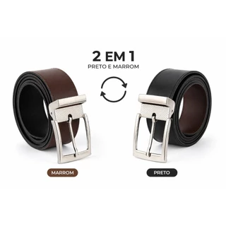 Cinto Masculino Dupla Face 2 em 1 Reversível com Fivela Giratória Social Ajustável 125cm
