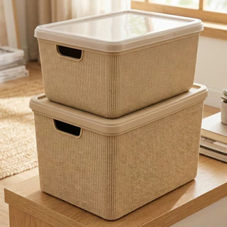 Kit 2 Caixa Organizadora com Tampa Cesto Grande em Plástico 22 L 15 L Resistente Caixas Organização
