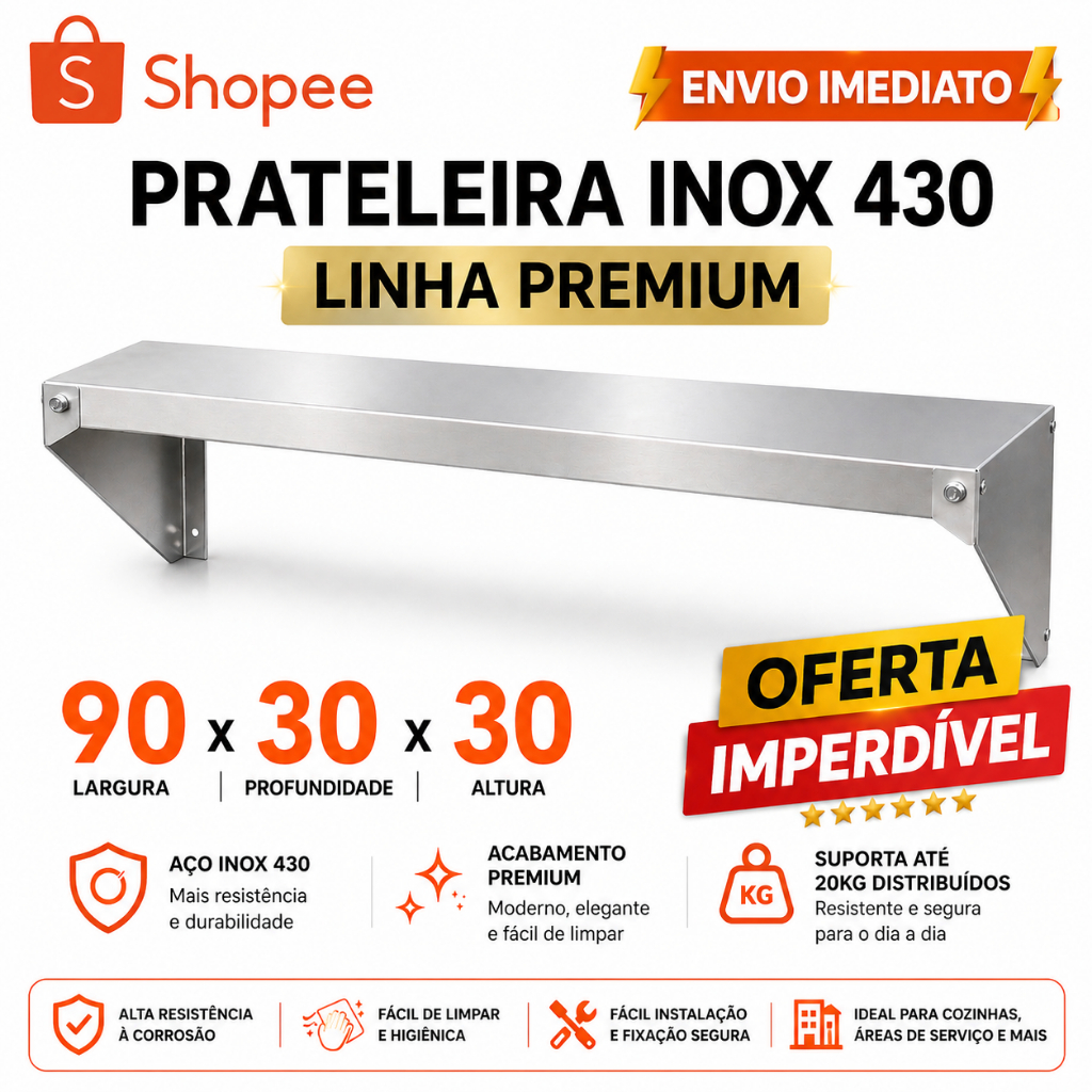 Prateleira De Aço Inox Linha Premium Robusta Ideal Envio Rap