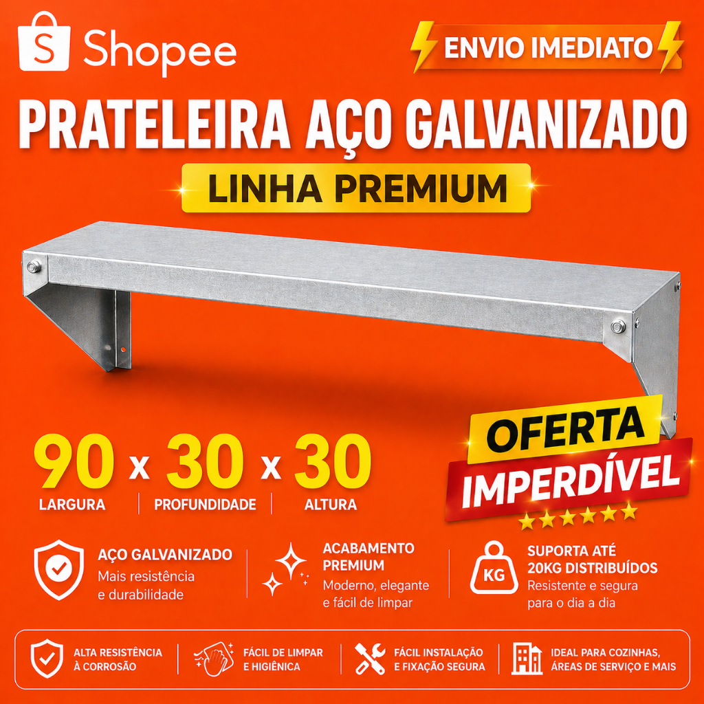 Prateleira Aço Galvanizado Multiuso Ressistente Reforçada En