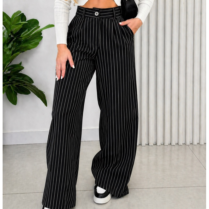 Calça Preta de Risca de Giz Feminina em Oferta | Shopee 2026