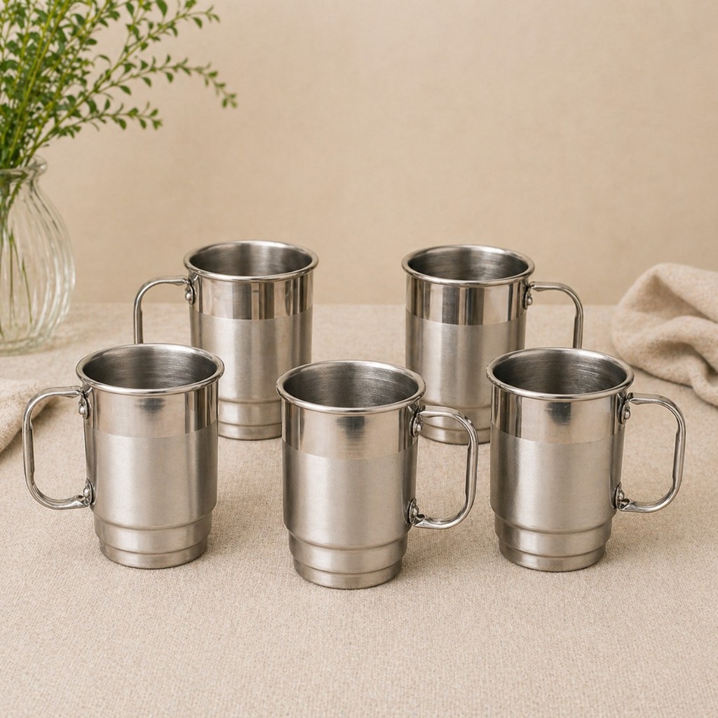Kit Cerveja 6 Canecas Escovada Borda Polida 350 ml Aluminio