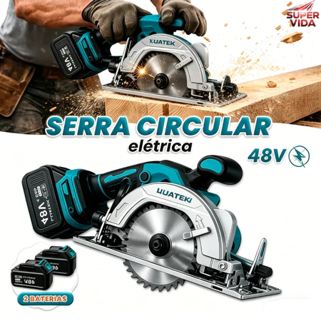 Serra Circular Elétrica Sem Fio 48V 125mm com Bateria para Corte de Madeira 0° 50° Profissional
