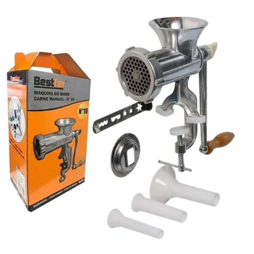 Moedor De Carne N 10 + Funil Para Fazer Linguiça Biscoito Ma