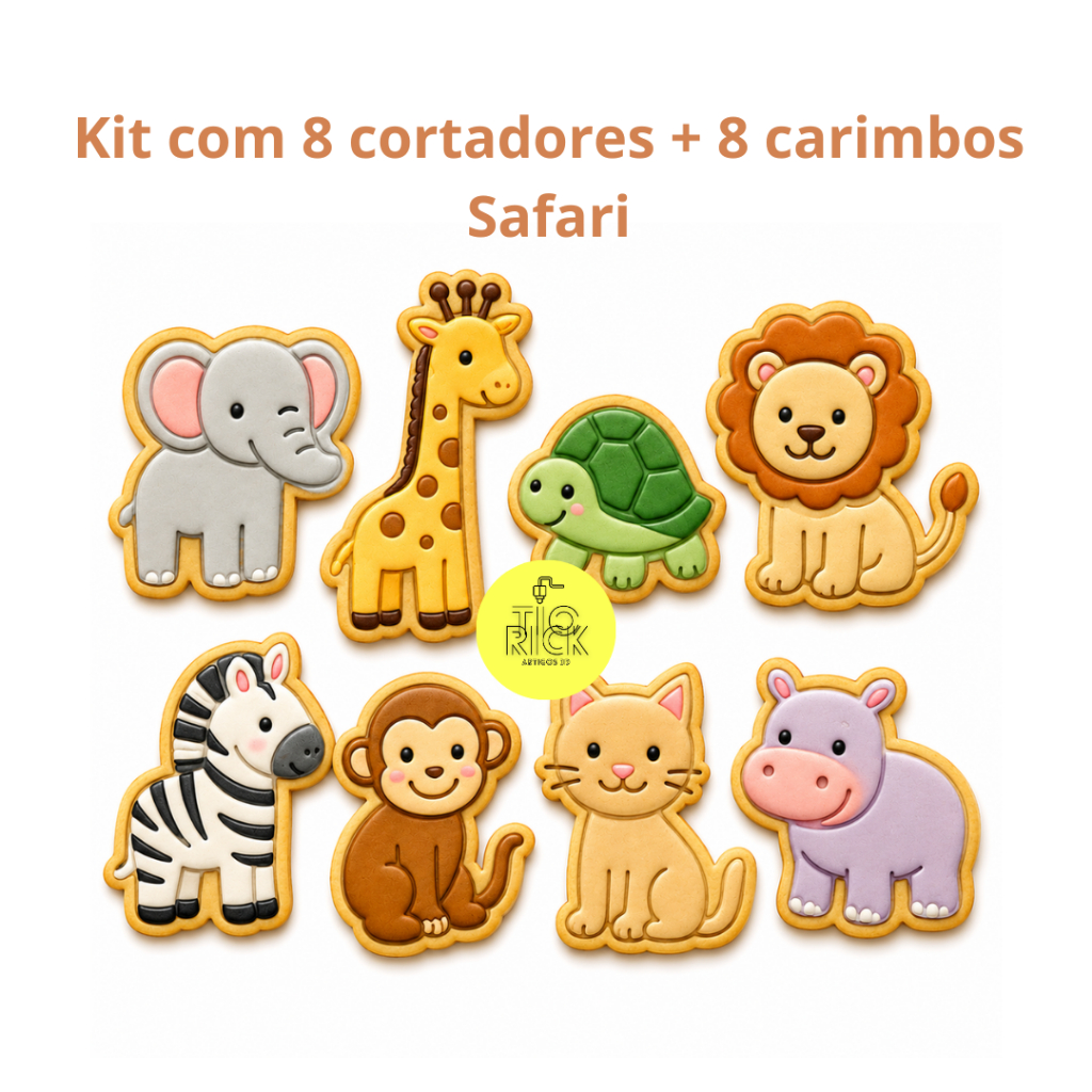 kit 8 cortador de biscoito com marcador | molde tema safari,
