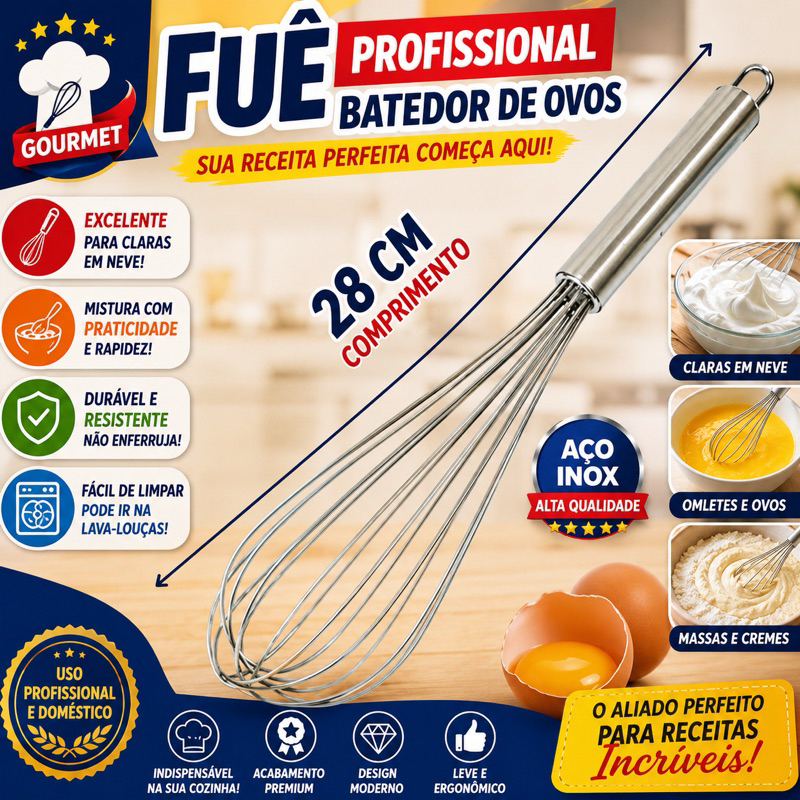 Fue Profissional Batedor de Ovos Fuê Fouet Inox 28 cm Gourme